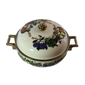 Vtg Tabletops Unlimited Essence Enamel Fruit Dutch Oven Casserole Pot Brass 10